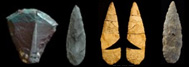Huit artefacts disposés les uns à côté des autres